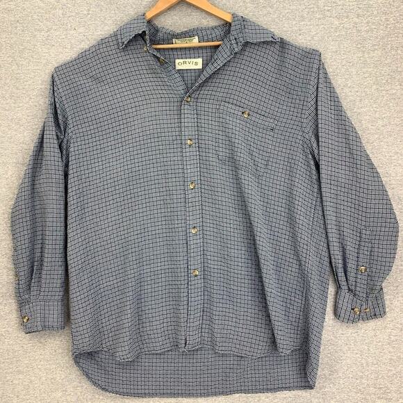 Orvis Shirt Mens Extra Large Blue Button Up Plaid Long Sleeve Outdoor Collared - Picture 1 of 9